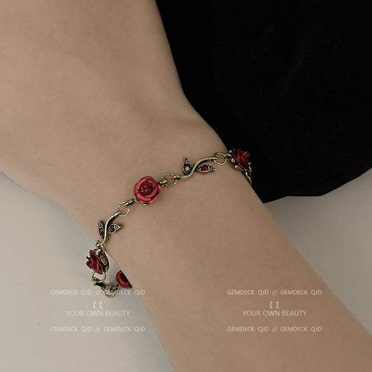 Princess Belle Rose Bracelet Inspired Enchanted Red Rose