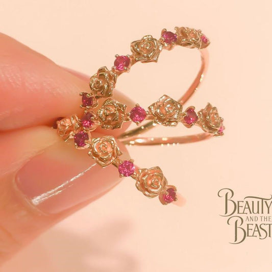 Princess Belle Rose Ring Inspired Enchanted Rose Inside Glass Dome