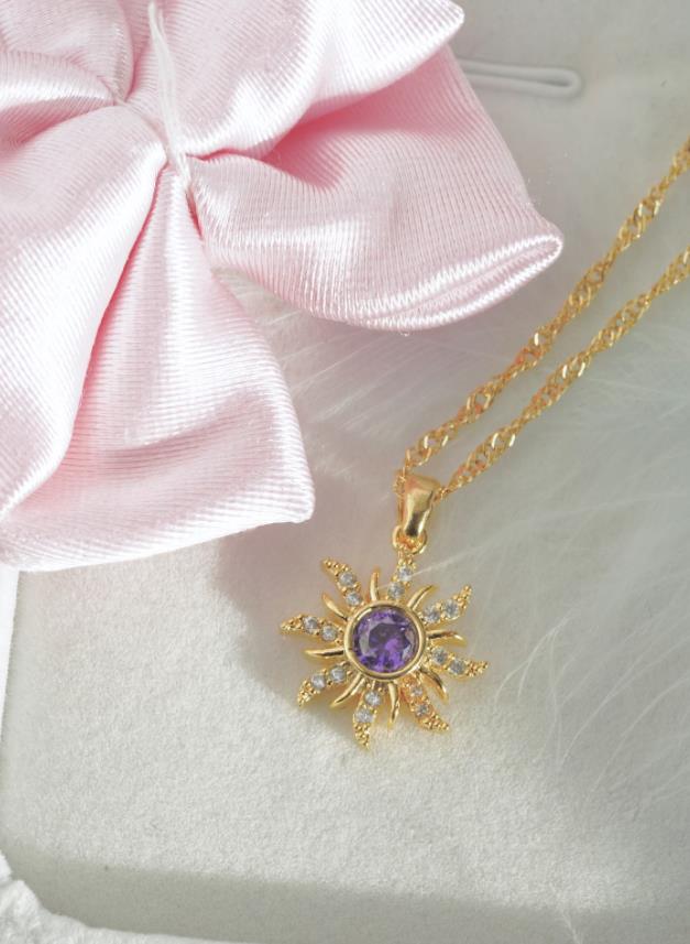 Princess Rapunzel Sun Necklace Purple Stone, Rapunzel Inspired Necklace